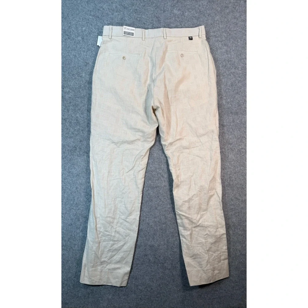 Stacy Adams Mens 100% Linen Textured Square Dress Pants Natural Beige 34x32 NEW